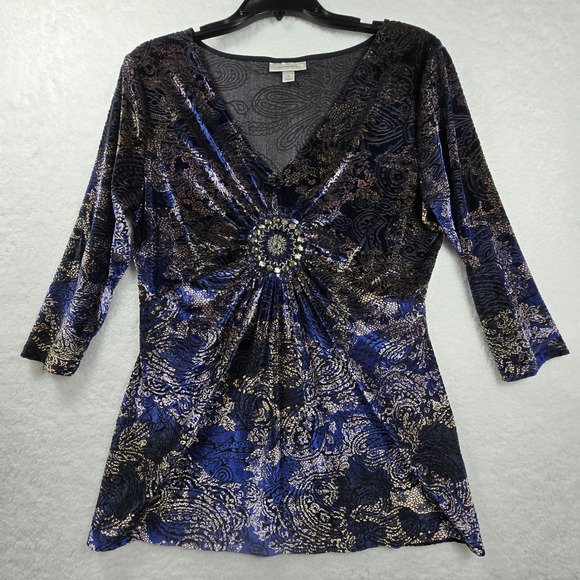 Dark Romantic Velvet Burnout Top Womens Medium Fairy Goth Goblincore Art Studded - Picture 1 of 12